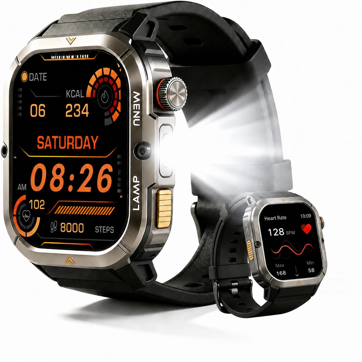 AGM Legion 3 Ultra Smartwatch Uomo,Corpo robusto in metallo completo,Display AMOLED da 1.95 pollici,Impermeabile 5ATM,Chiamate Bluetooth,100+ modalità sportive,torcia,Android & iOS Nero