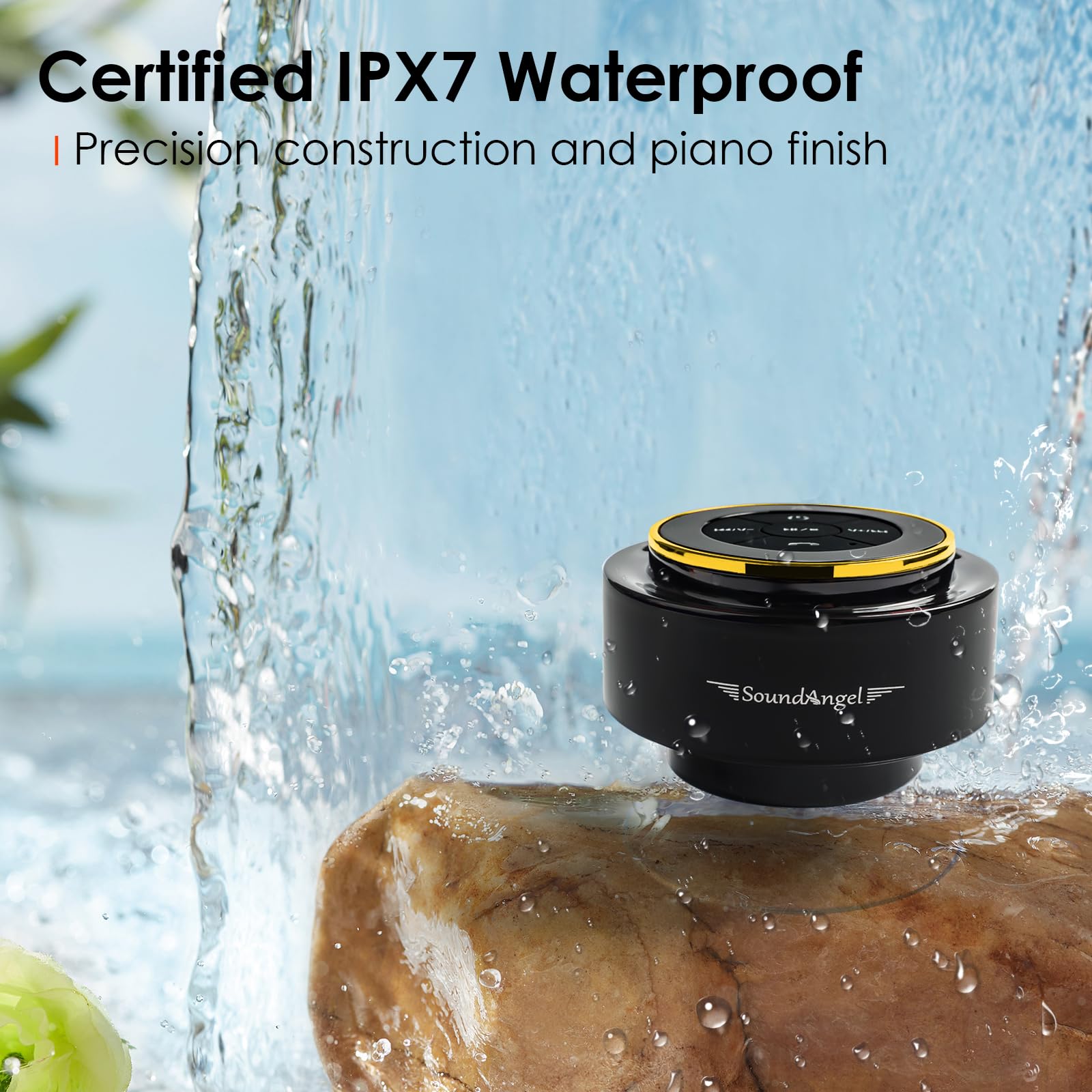 XLEADER Ulepszony głośnik prysznicowy, certyfikowany wodoodporny głośnik Bluetooth IPX7 z przyssawką i klipsem haczykowym, wbudowany mikrofon, kryształowy dźwięk i bogaty bas, czas odtwarzania do 12