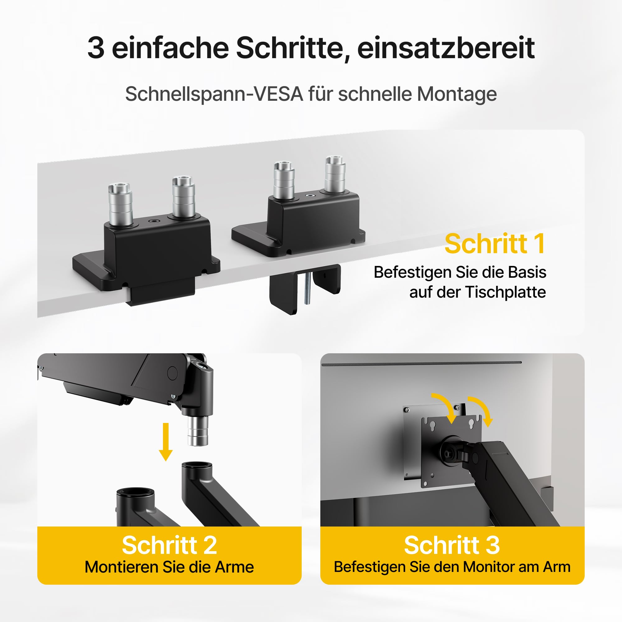monTEK Monitor Halterung 2 Monitore für 35 34 32 27 24 22 19 17 Zoll | Hält 1-16 kg, VESA 75/100, Neigbar, Schwenkbar, Drehbar, Monitorständer, Schwarz