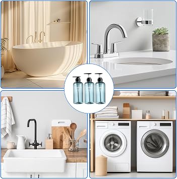 3 Pack Empty Shampoo Bottles with Pump, 500ml Refillable Shampoo Bottle, Body Wash & Shampoo Dispenser,Blue Plastic Bottles for Bathroom Kitchen