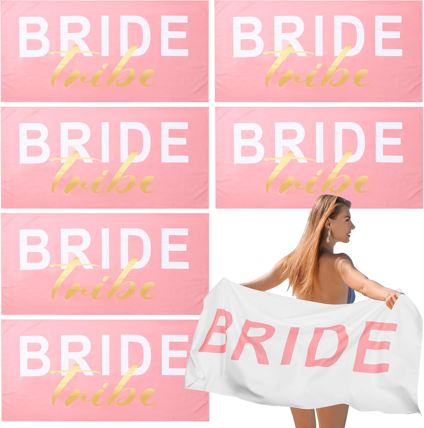 6 Packs Bride Bridesmaid Beach Towels for Beach Bachelorette Party Decoration, Bride Tribe Towel Team Bride Towels Bulk for Bridal Shower Gifts Wedding Party Favors Engagement Gift 30"*58"