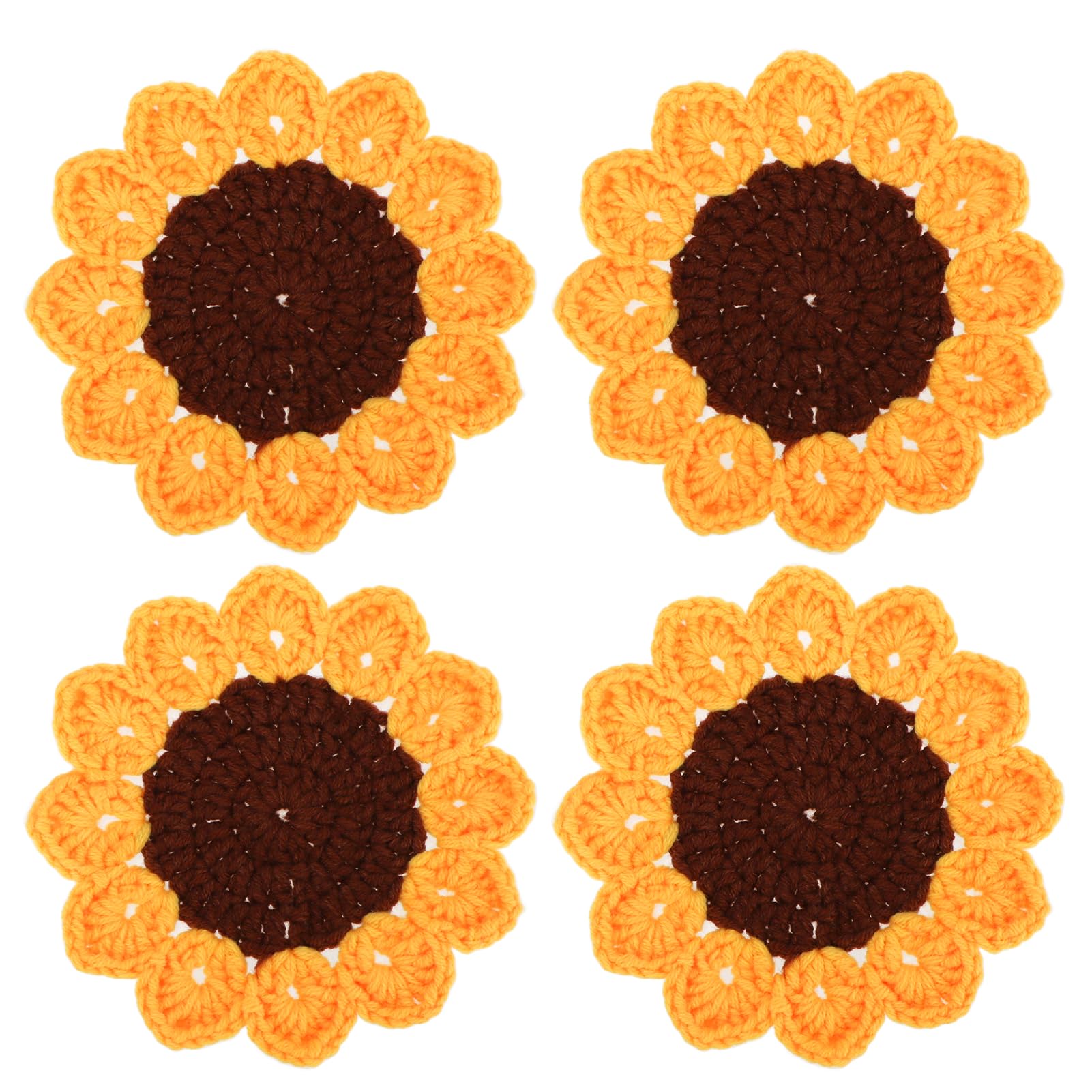 kilofly Set di 4 sottobicchieri all'uncinetto a forma di girasole per bevande, 13 cm, centrini fatti a mano