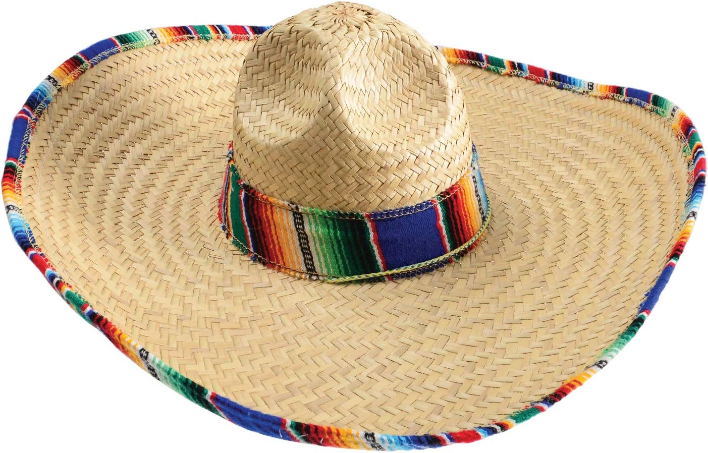 GiftExpress Mexican Sombrero Hat with Serape Trim, Adult Size, 21" Wide, Straw Hat for Cinco de Mayo, Serape Band, Costume Headwear