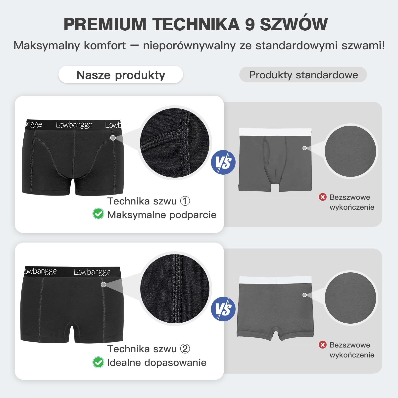 Premium Bokserki Męskie, Majtki （9 sztuk）, Bawełna, Komfortowy krój i idealne dopasowanie