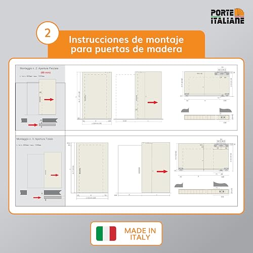 Porte Italiane, Unsichtbare Schiebetürschiene MAGICAL 1200, Tragkraft 80 kg, für Holzschiebetür vor der Wand von 80 cm bis 120 cm Breite, Kit mit Mechanismus, Zubehör und Führung - 6