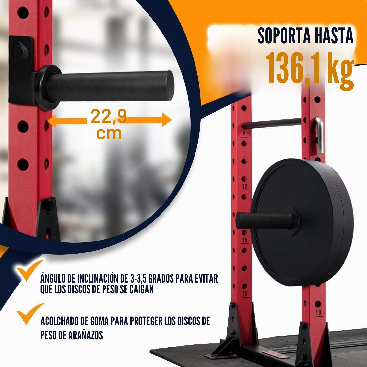 Yes4All Soporte para Placas de Peso Olímpicas para Rack de Potencia - Compatible con Placas de Peso Olímpicas de 2" x 2" / 3" x 2" - Almacenamiento de Placas de Peso