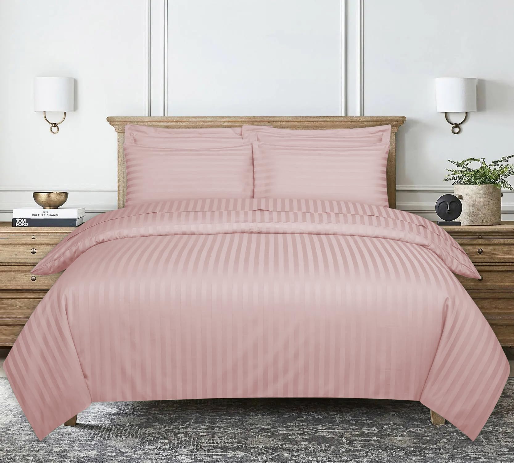 Duvet Cover Stripe Satin Superking, Blush |Pink Reversible Soft Microfiber