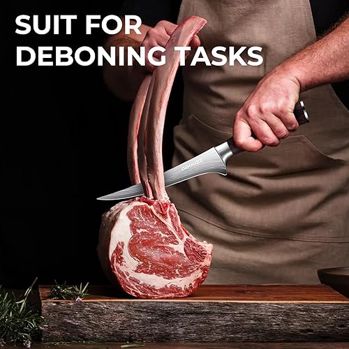 Miniatura 6 de Cuchillo de filete de 7 pulgadas, cuchillo afilado para deshuesar de acero inoxidable de alto carbono para cortar carne de pescado, carne de aves de