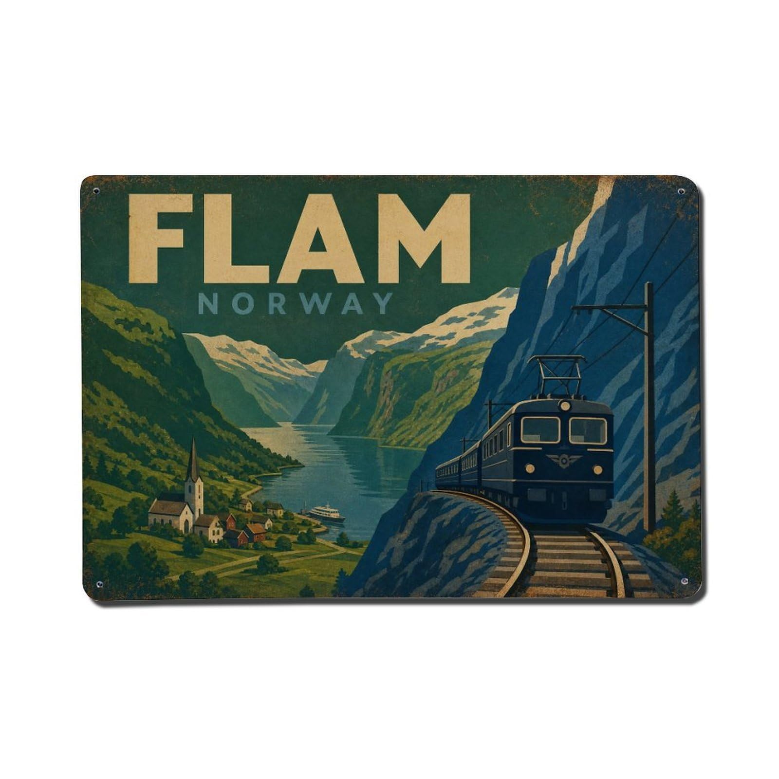 Retro Travel Norway Flam Metal Tin Sign Plaque Wall Decor for Cafe, Club Bar, Office, Garden Metal Poster 8x12Inch