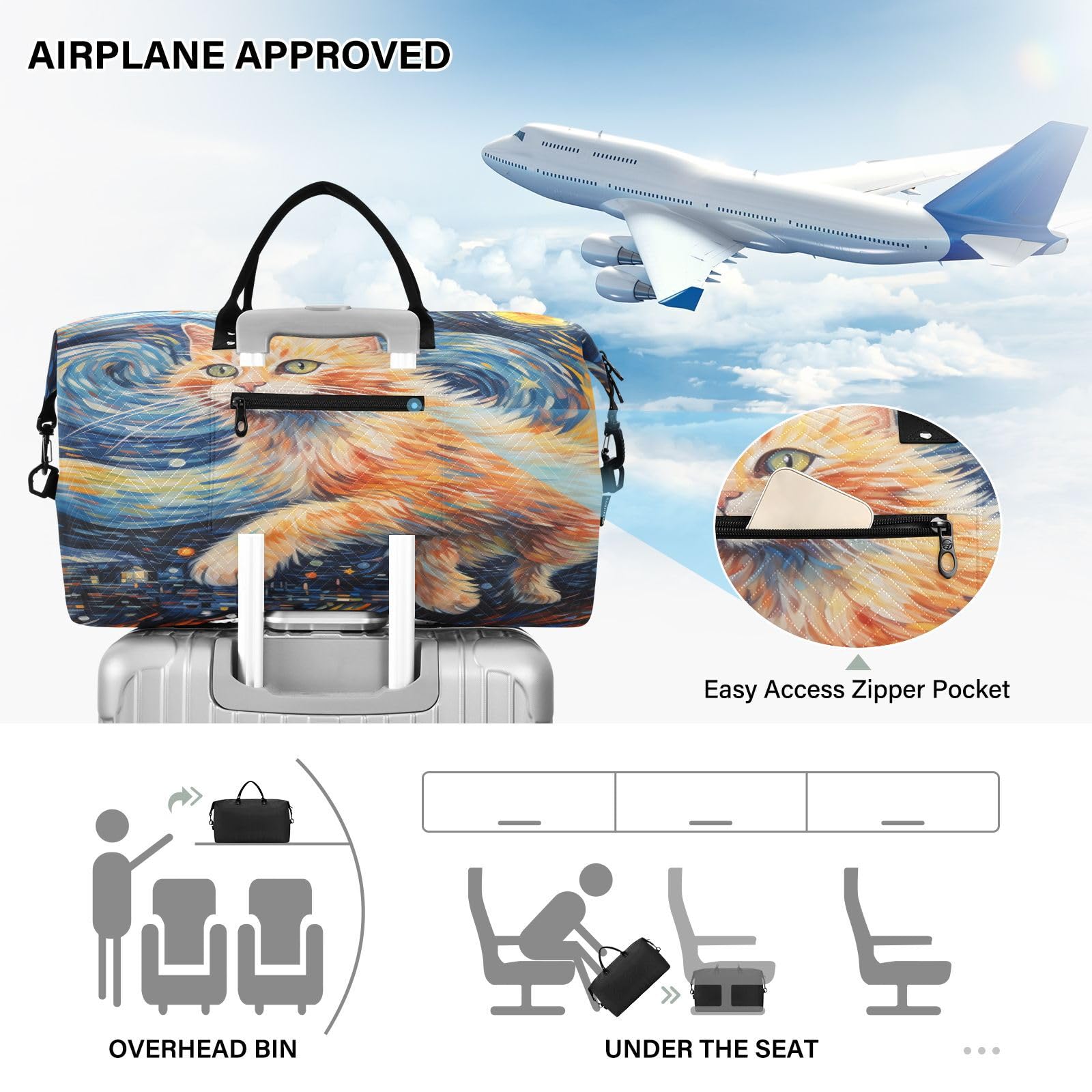 Süße Katze Galaxie Kunst Cartoon Sporttasche Handtasche mit Make-up Aufbewahrungstasche Badetasche für Reisen Mädchen Männer
