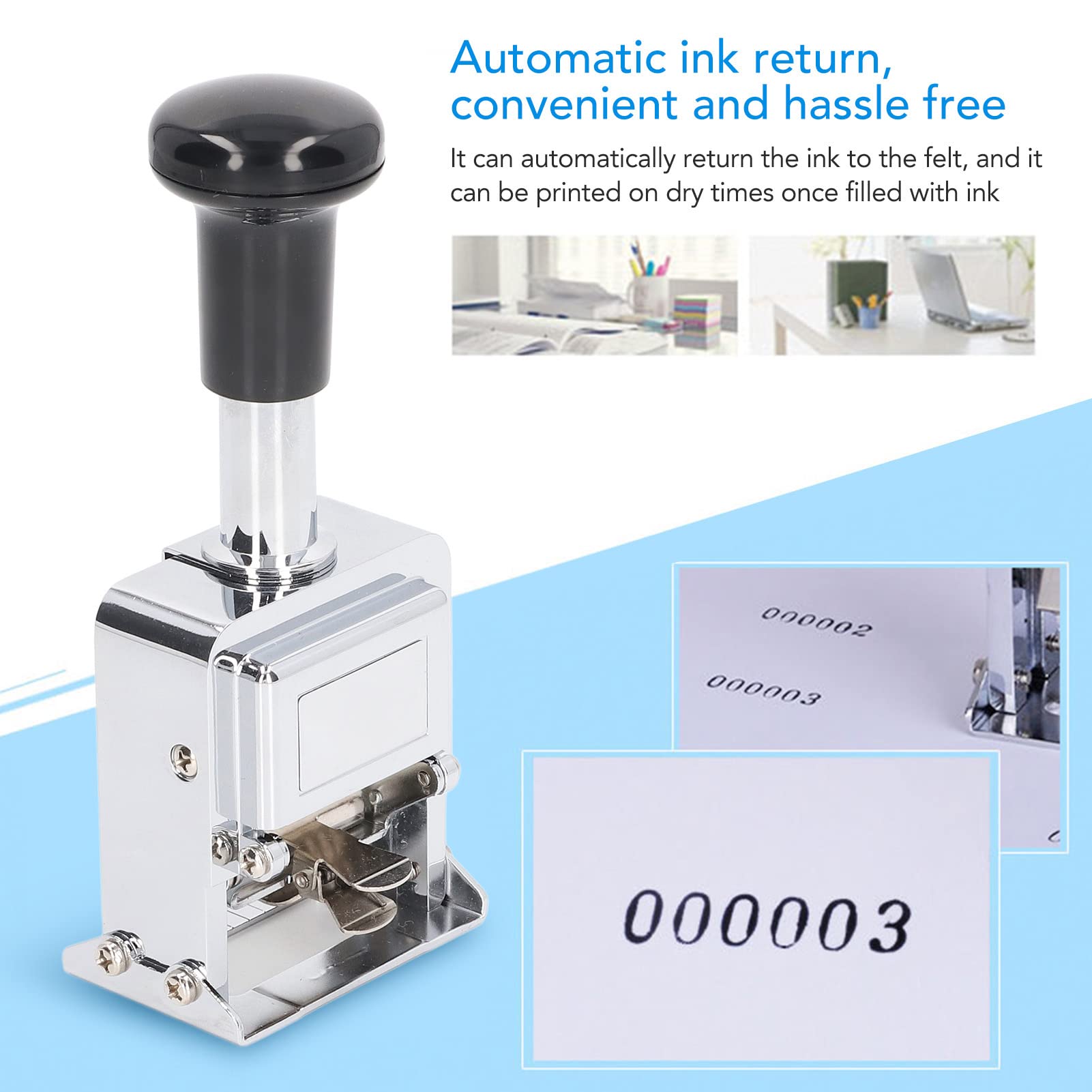 Timbro Numerico Timbro Numeratore Automatico Autoinchiostrante a 8 Cifre per Operazioni Bancarie e contabili. Design Durevole in Lega di Zinco