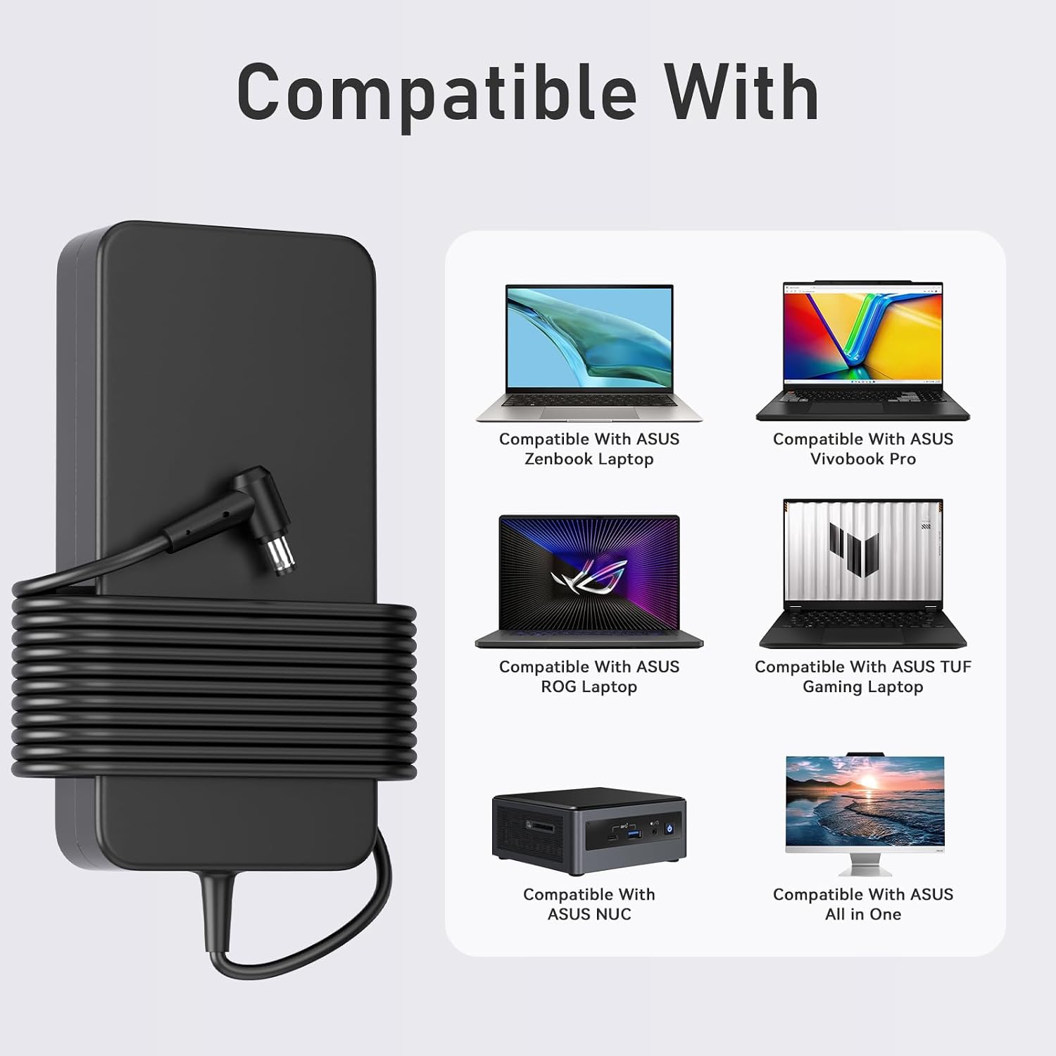 120W 19V 6.32A Laptop Charger Compatible with Asus Tuf FX504 FX503 FX502 FX553 FX753 N56J N56VM N56VZ N53S N55 NUC 12 13 14 Pro Kit - 5.5 * 2.5mm AC Power Supply Adapter