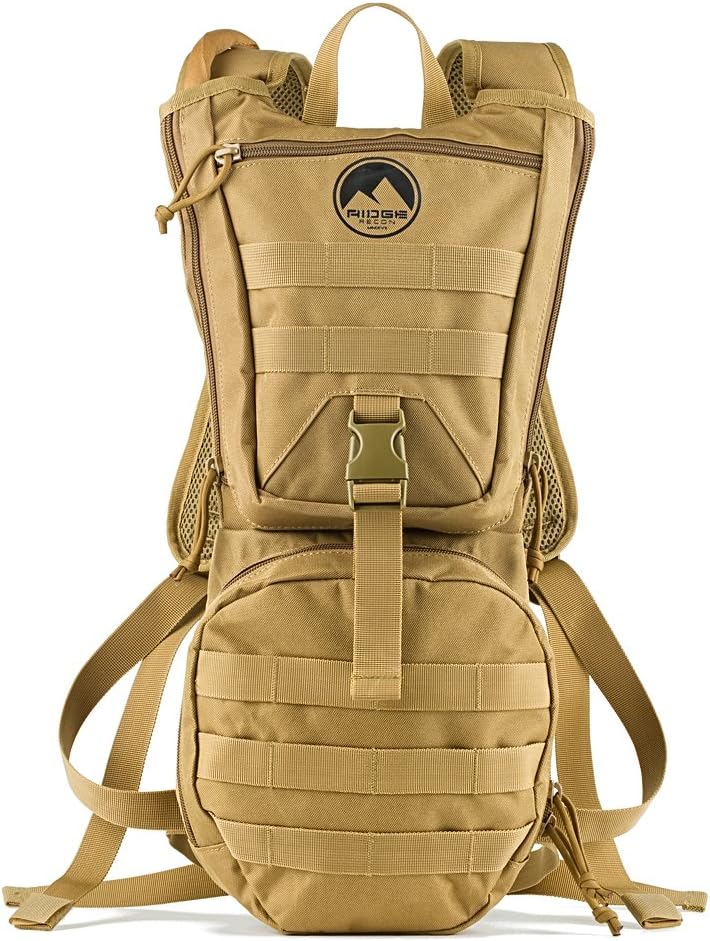 Tactical Hydration Pack, Ridge Recon Water Backpack 900D with 3 Liter BPA Free Leak Proof Wide Mouth Bladder & Bite Tip for Camping, Running, Hiking & Cycling, Adjustable Molle Backpack