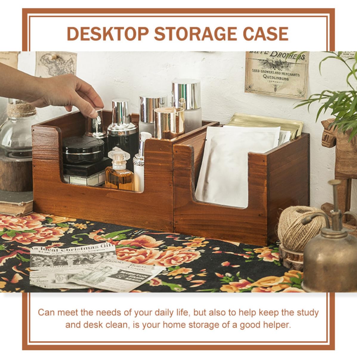 KICHOUSE Caja de Almacenamiento de Cosméticos y Optimización de Espacio de Madera Resistente a Rayaduras Diseño Simple Pack de 2 Unidades para Escritorio para Uso Hogar