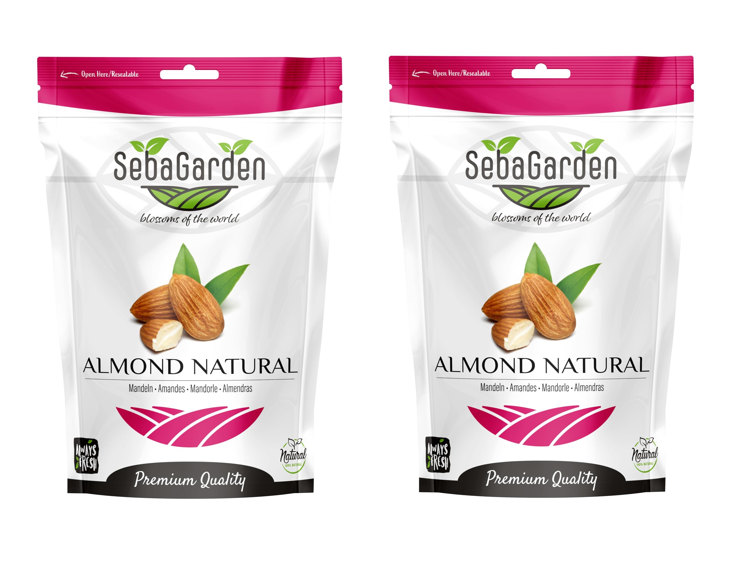 Seba Garden Kalifornische Mandeln roh - ganz natürlich - Druckverschlussbeutel 2 Kg