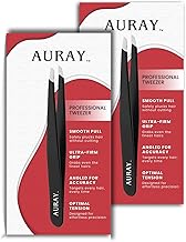 Eyebrow Tweezers Stainless Steel Facial Hair Removal Tweezers for Men & Women in Black with Slanted Tip for Easy Plucking by AURAY (2)