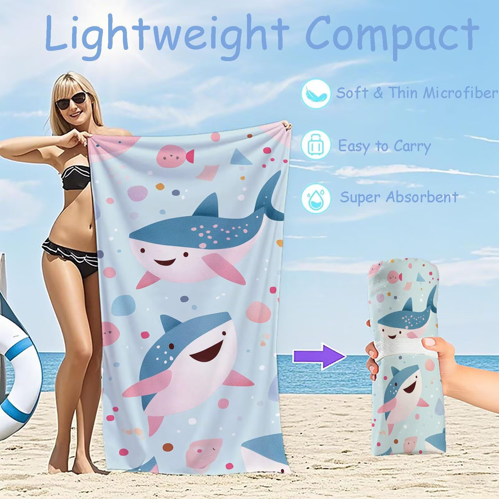 Ręczniki z mikrofibry, delfin, ręcznik plażowy, duży 100 x 180 cm, ręcznik sportowy, szybkoschnący, chłonny, ręcznik plażowy, mata plażowa, koc piknikowy na podróż, kemping, wakacje, M-744