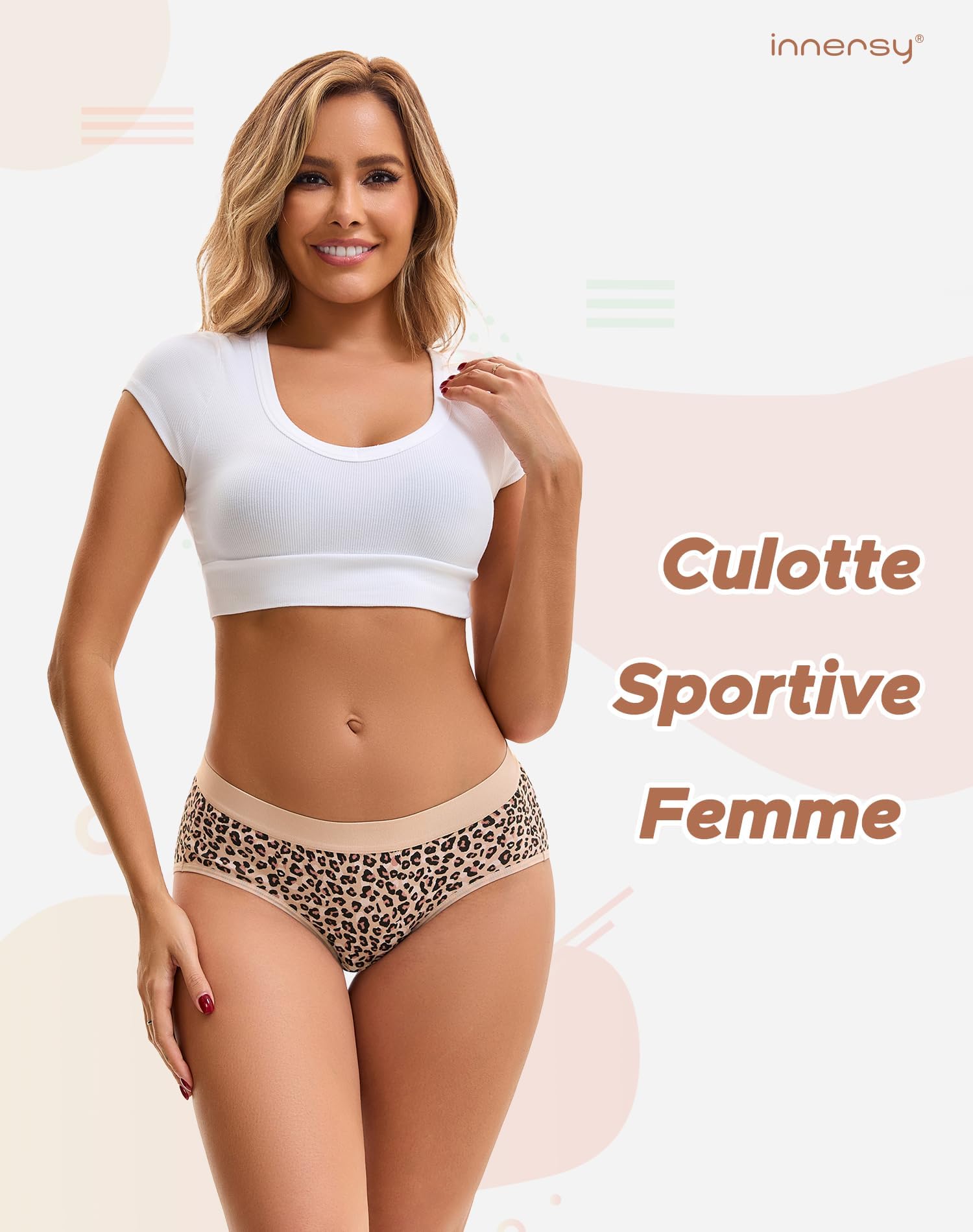 INNERSY Culotte Femme Coton Taille Basse Slip Sport Stretch sous-vêtements Confortable Lot de 6