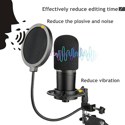 Miniatura 9 de Frgyee Soporte de micrófono con soporte de choque y parabrisas de espuma, brazo de brazo de micrófono con abrazadera resistente mejorada para