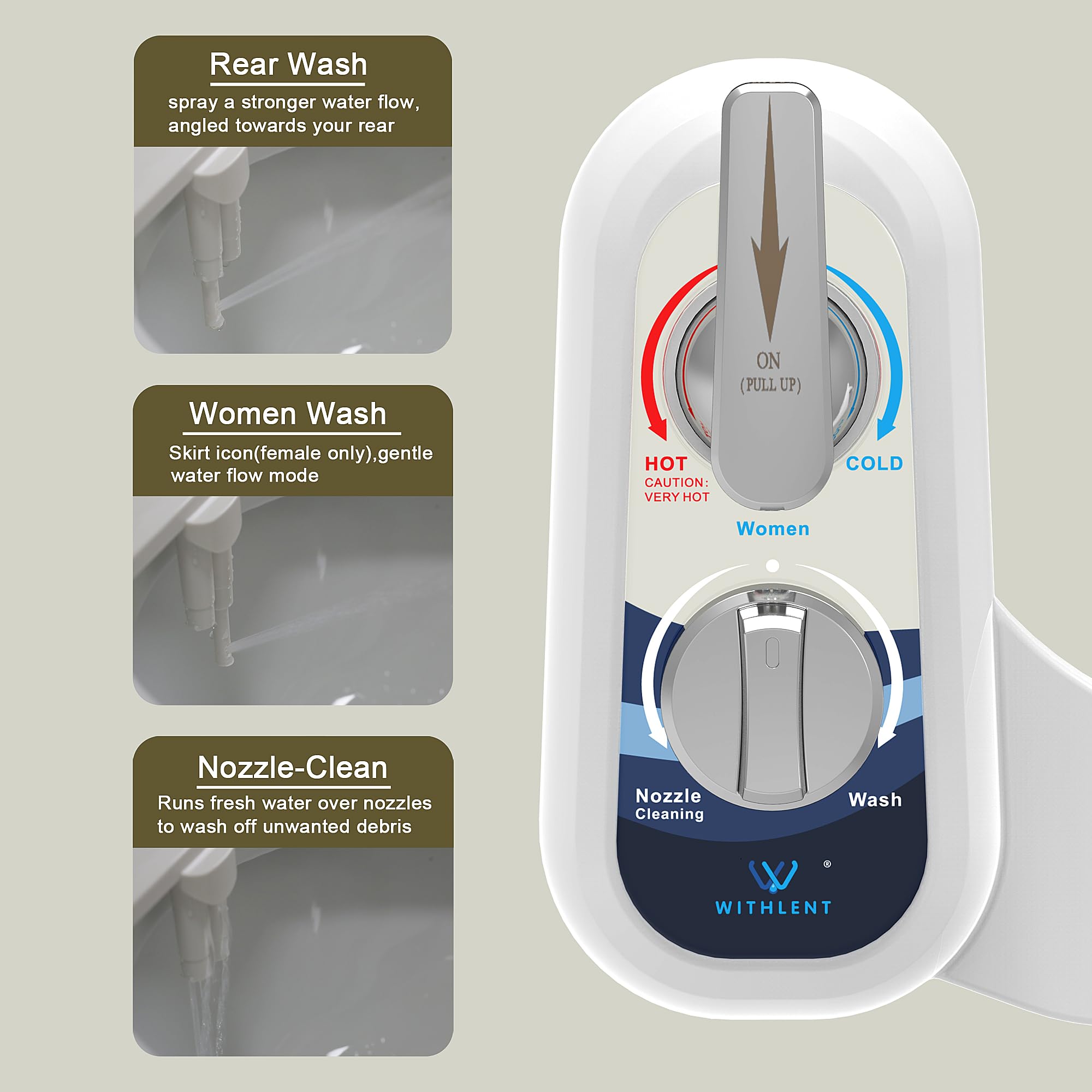 Toilette Japonaise Gauche - eau chaude Bidet Toilette WC non électrique pour toilette avec accessoire de toilette bidet à double buses，Nettoyage avant