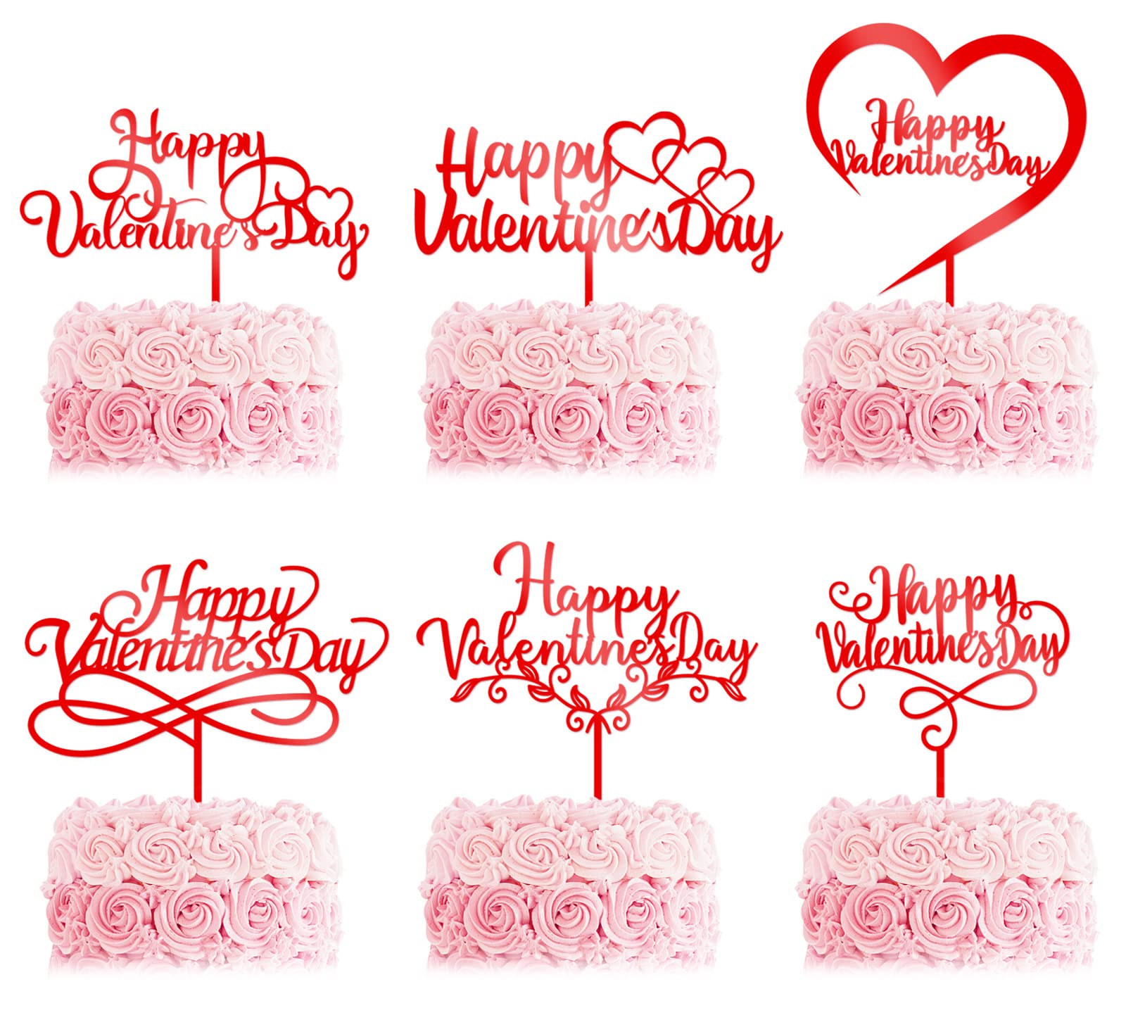 BinaryABC Red Heart Cake Toppers - Set Of 4 Acrylic Picks For Valentine's Day, Weddings & Parties