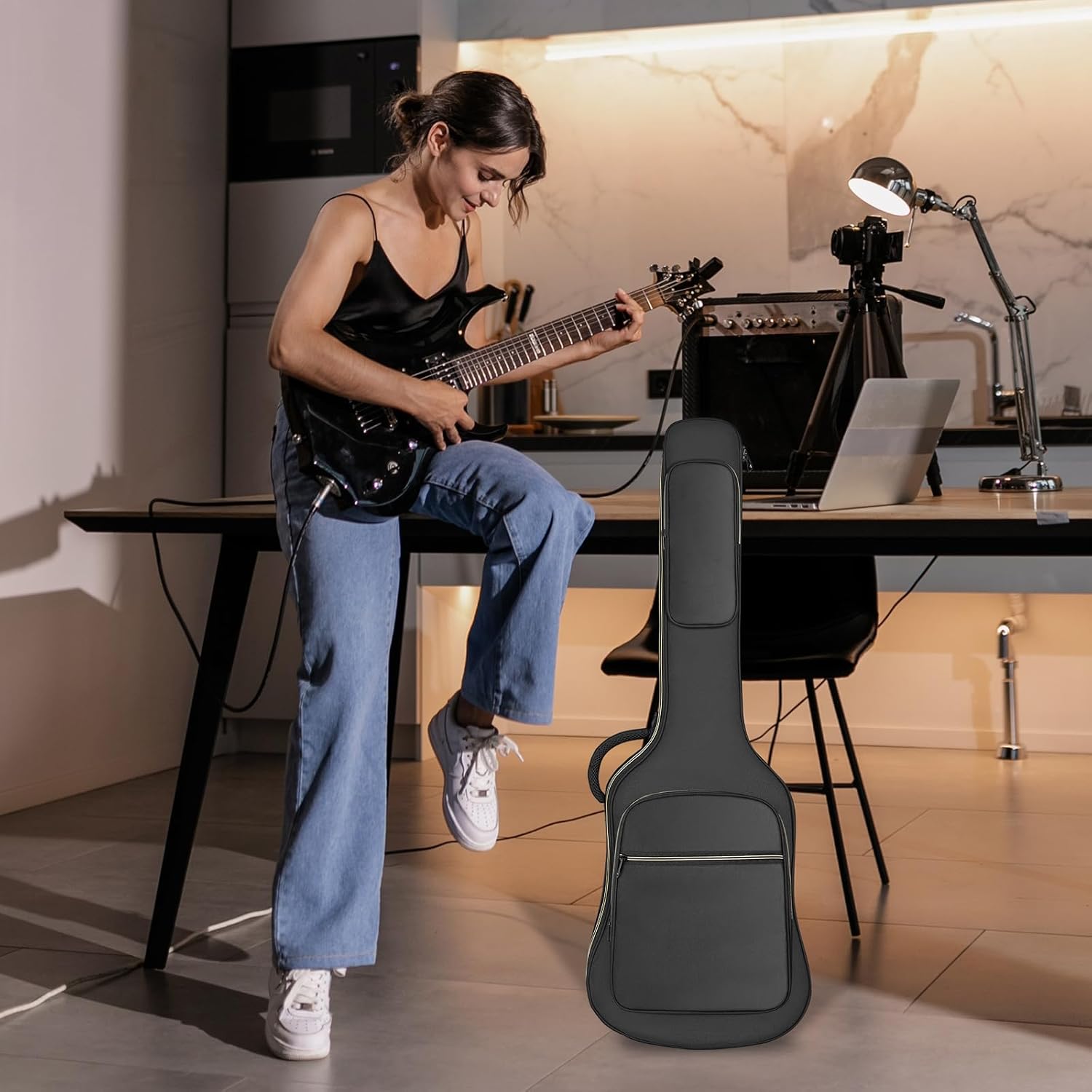 LETSROCK 39 40 41 Inch Electric Guitar Bag, Electric Guitar Gig Bag 0.35 Inch waterproof Thick Padding Backpack Soft Electric Guitar Case Dual Adjustable Shoulder Strap Pocket & Back Hanger Loop Black