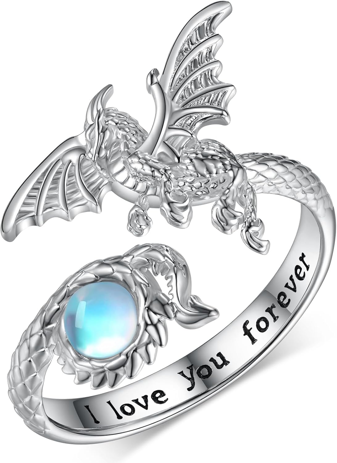Dragon Rings for Women 925 Sterling Silver Moonstone Ring Adjustable Dragon Jewelry for Women