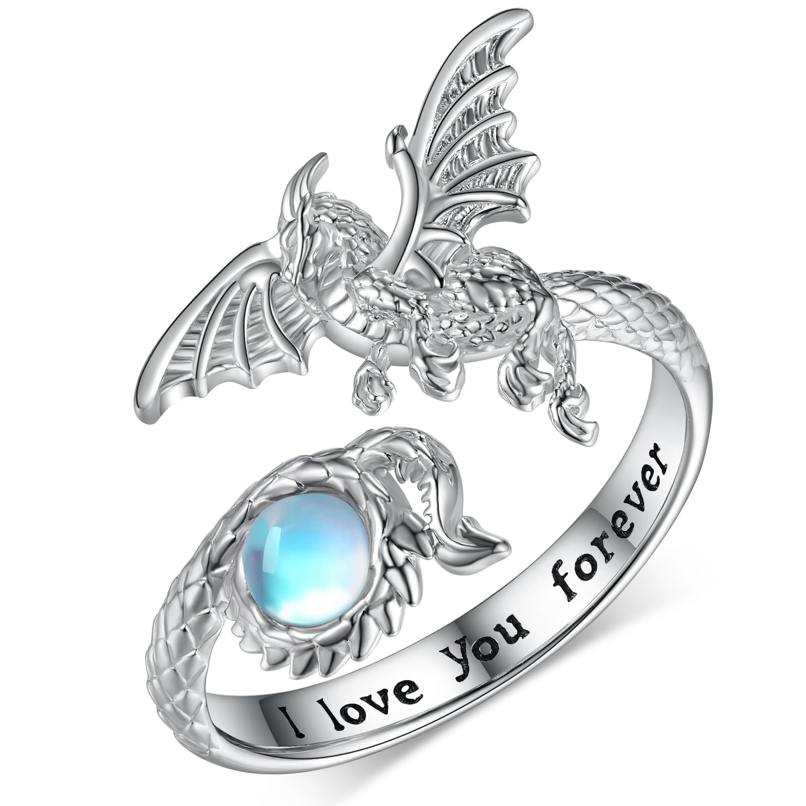 SCZKLAQ Dragon Rings for Women 925 Sterling Silver Moonstone Ring Adjustable Dragon Jewelry for Women