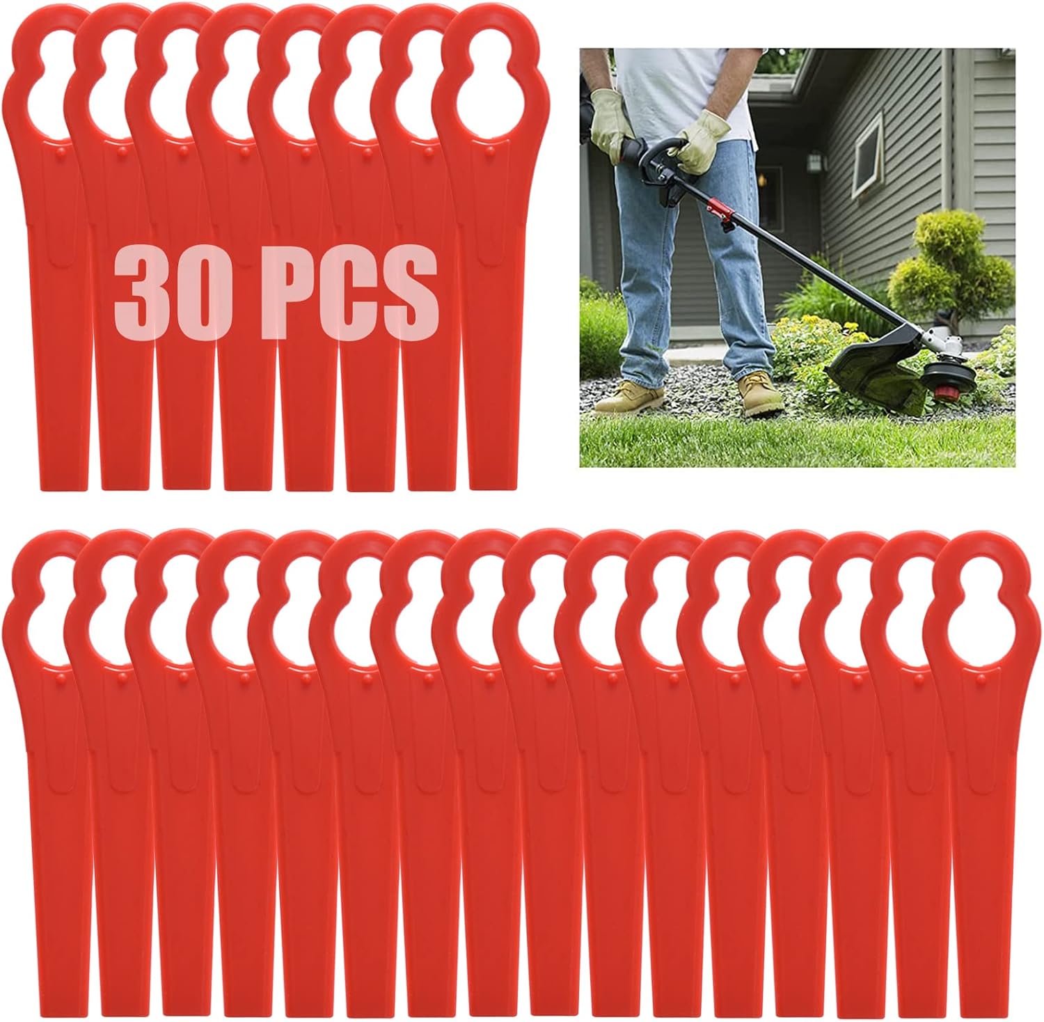 30 Pcs Plastic Grass Trimmer Blades, Cordless Strimmer Blades 83 mm