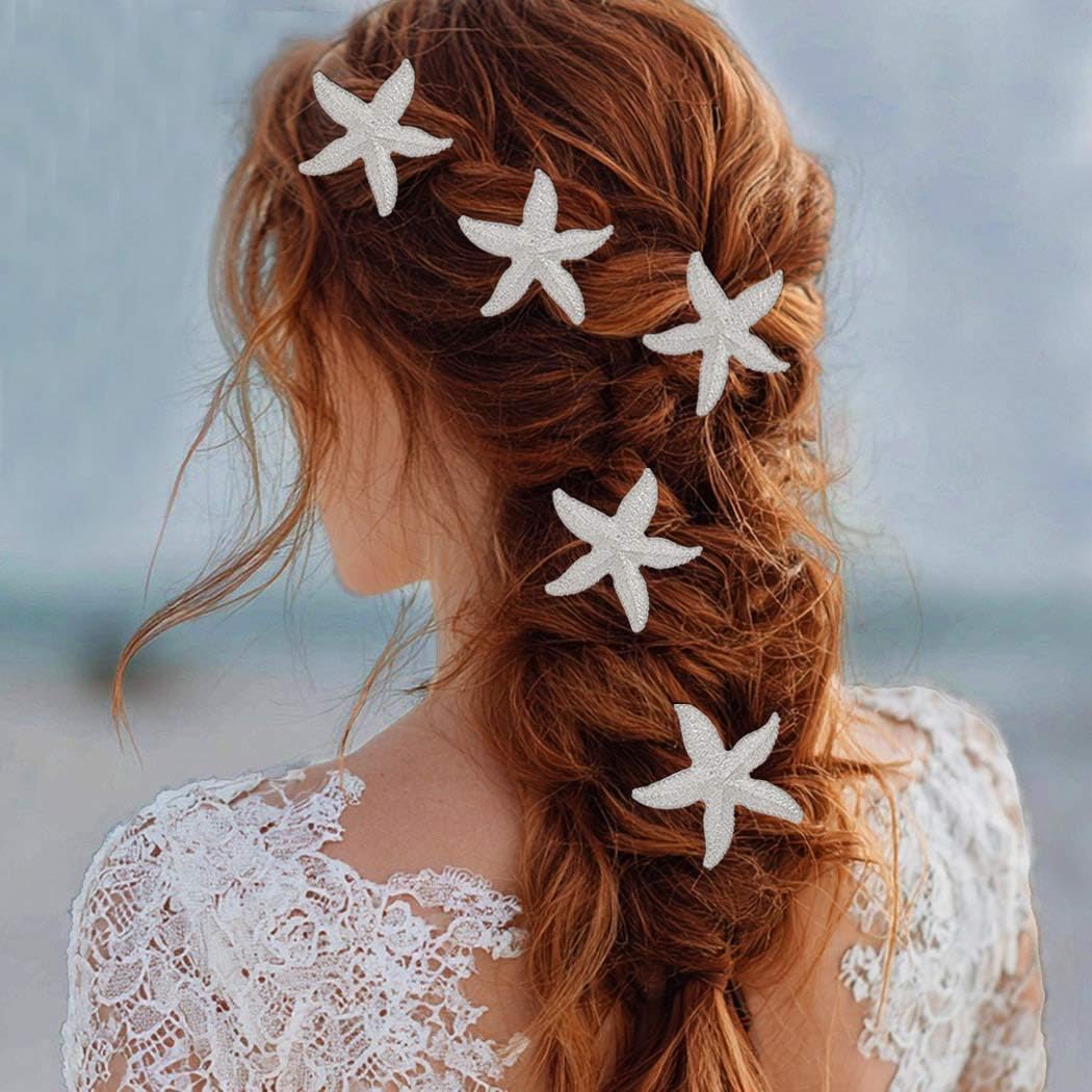 HEREAD Starfish Hair Clips Silver Mermaid Hair Accessories Beach Barrettes for Women and Girls (Pack of 5) (Silver) - Image 3
