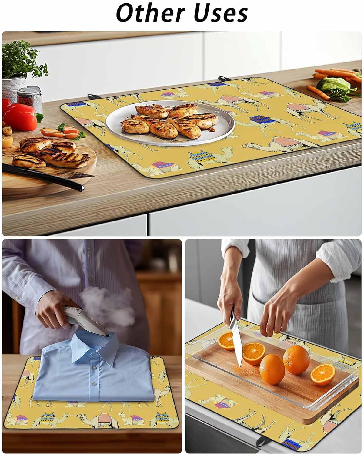 Yellow Camel Stove Cover for Electric Stove, Exotic Cute Cartoon Camels Wild Animal Desert Landscape Stove Top Cover for Glass Top, Heat Insulation Rubber Mat Foldable Cooktop Top Protector, 24"x21"