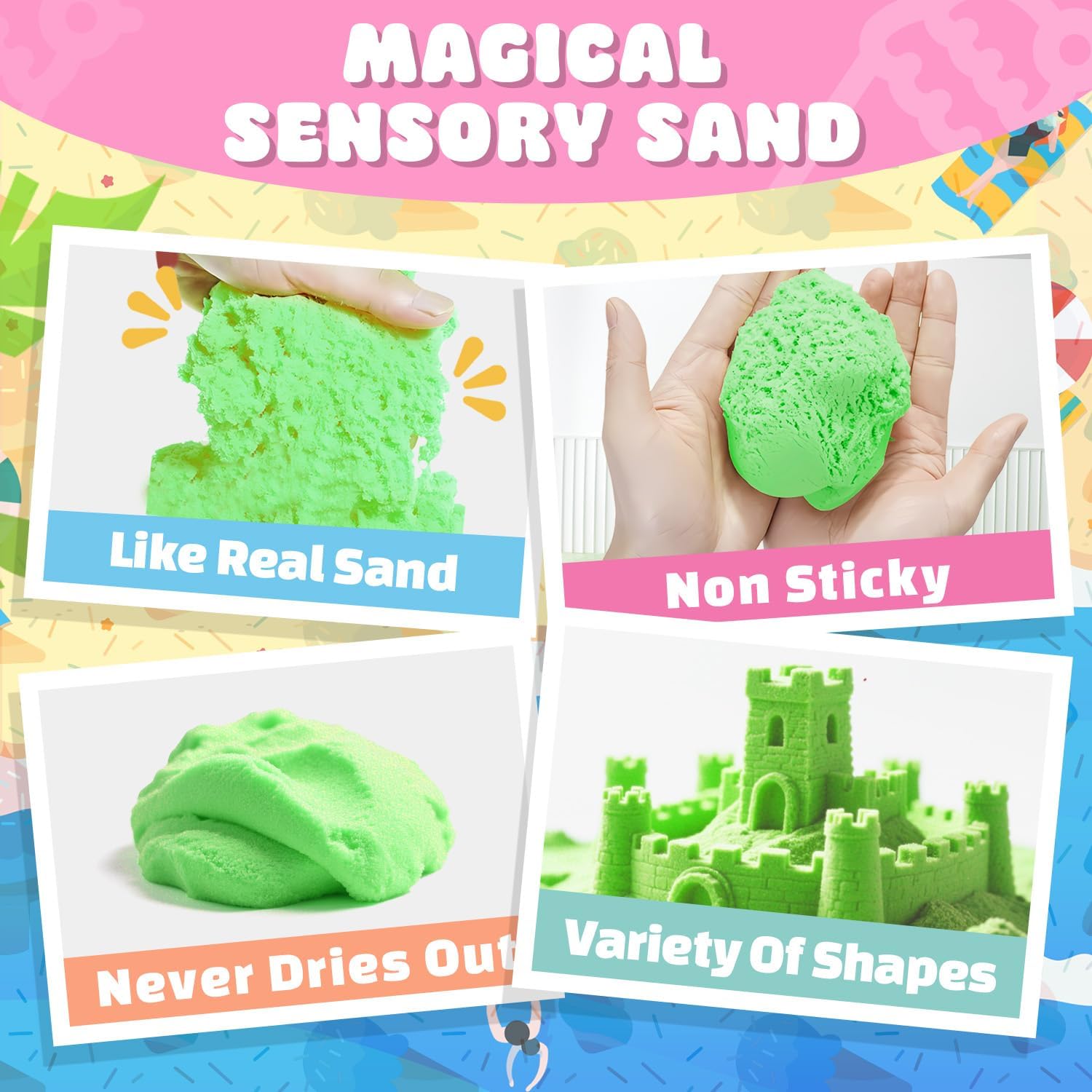 SMILESSKIDDO Sensory Bin - Cat and Dog Play Sand Kit with Green and Red Magic Sand, Pet Sensory Box, Role Pretend Play Beach Toy Birthday Present for Toddler Ages 3 4 5 6 7 8