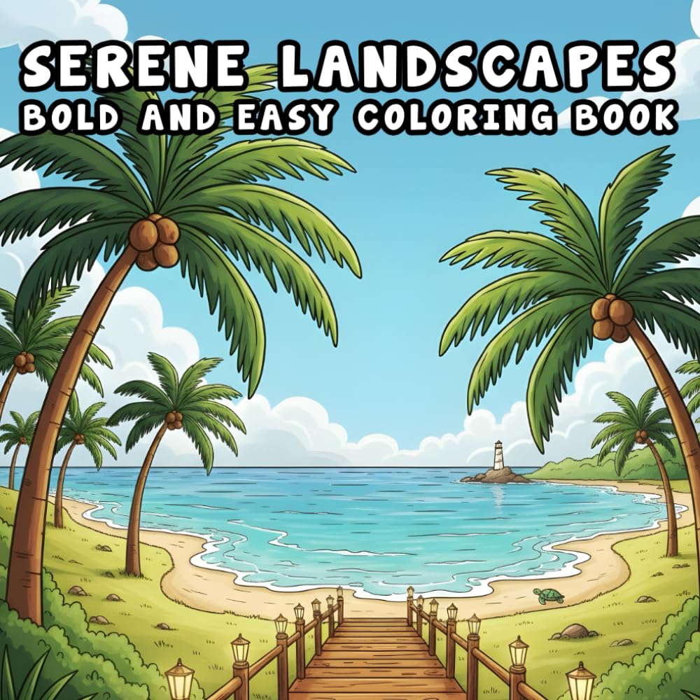 Serene Landscapes: Bold and Easy Coloring Book for Adults and Teens Featuring Nature Scenes, Beautiful Farmhouse and More for Relaxation