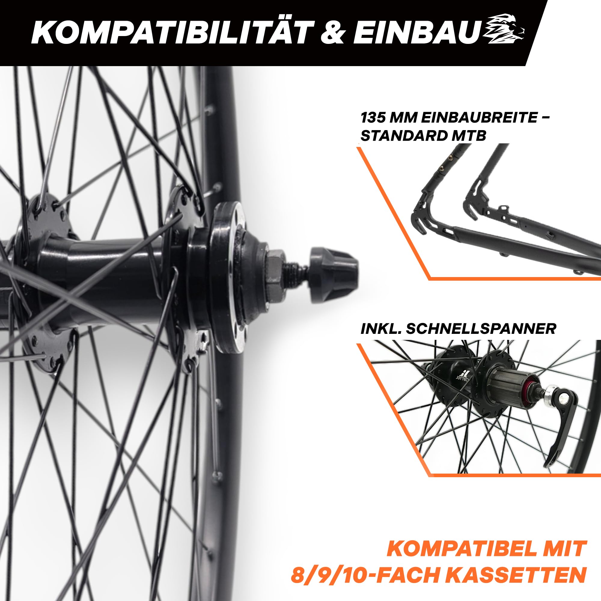 MTB Hinterrad 26 Zoll Fahrrad Laufrad - Scheibenbremse 6-Loch - QR 9/10×135 - Shimano HG 8-11-fach - 26" Alu Felge & Nabe - 36 Speichen - Schwarz – LOEVELOSI