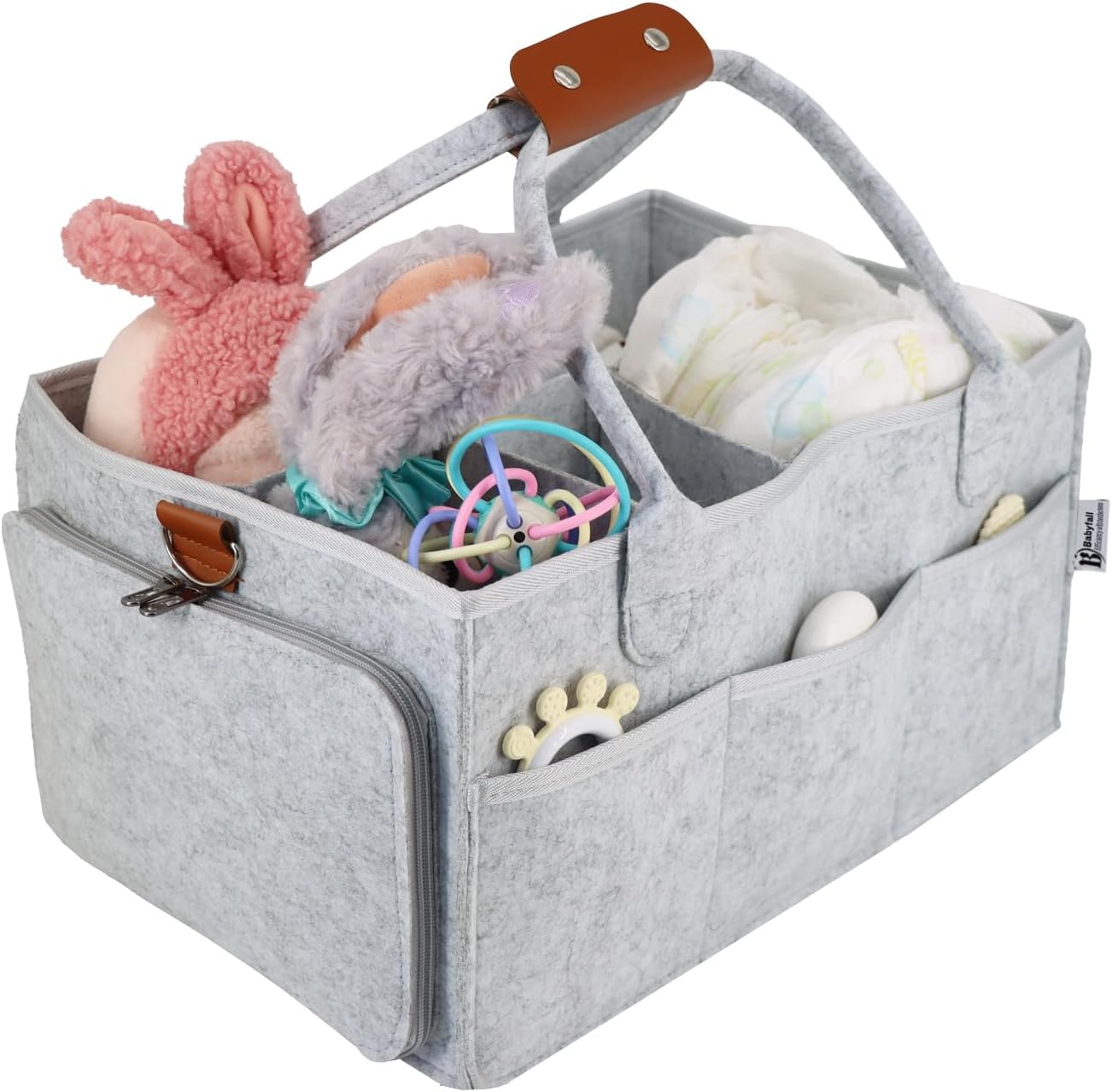 BABYFALLBABYFALL Baby Diaper Stackers & Caddy Organizer, Light Gray Felt, 17" x 12" x 9" XX-Large Portable Diaper Changing Table Storage, Organizer for Nursery, Cars