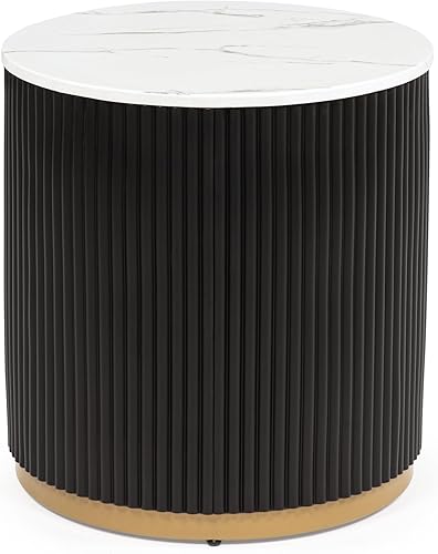 Miniatura 120 de kevinplus Mesa auxiliar negra para sala de estar, diseño de borde dorado inferior, negro y dorado (diámetro de 15.6 x 19.5 pulgadas) S1-negro y