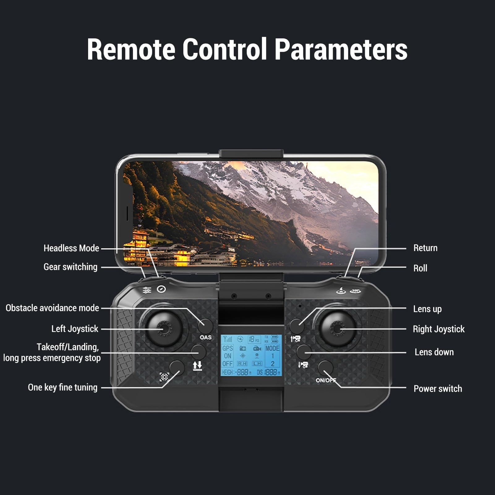 Drone con Cámara HD, Quadcopter RC RC sin Escobillas con Control Remoto de Pantalla LCD, Evitación de Obstáculos, Posición GPS, Despegue Clave y Descenso (3 baterías)