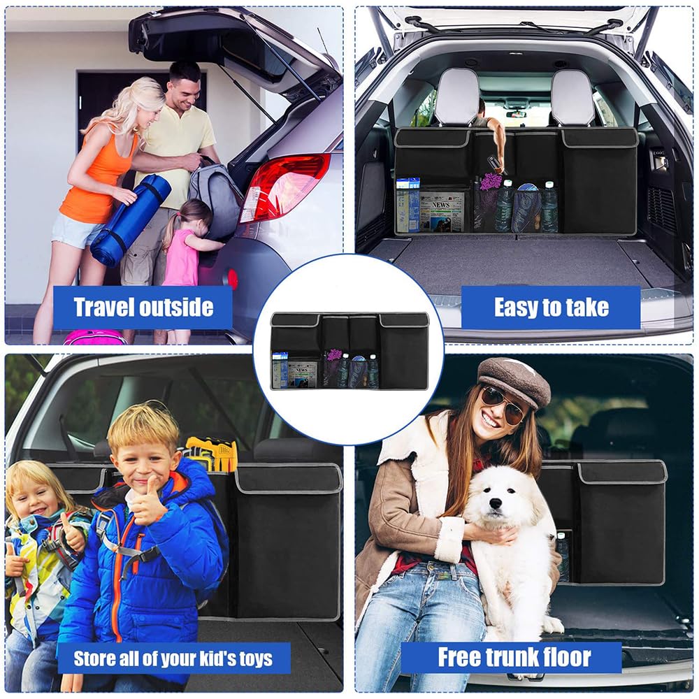 Adunsiaoto Organiseur de coffre de voiture pliable en tissu Oxford 600D étanche pour coffre de voiture avec autocollant magique, organiseur étanche pour coffre de voiture (noir