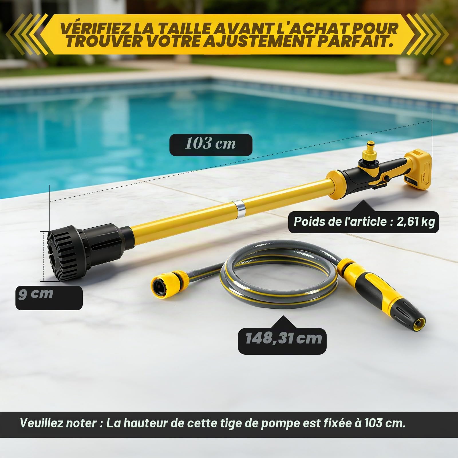 Pompe à eau sans fil compatible batterie Dewalt 20V, 1400 GPH, pompe de puisage portable sans balais avec raccord 3/4 pouce pour piscine, jardin et étang, sans batterie