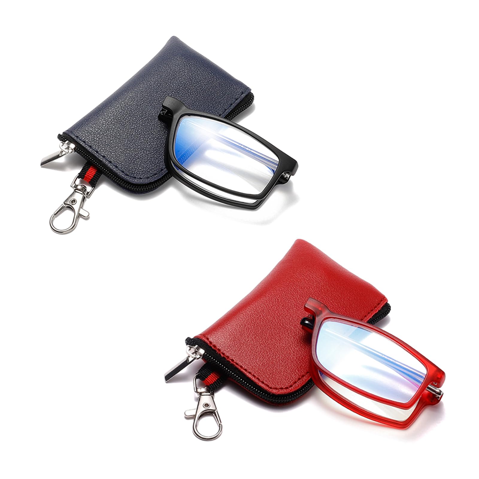 OWTXIS Folding Reading Glasses for Women Men, Blue Light Easy Carry Readers with Ultra-light Pocket Keychain Bags
