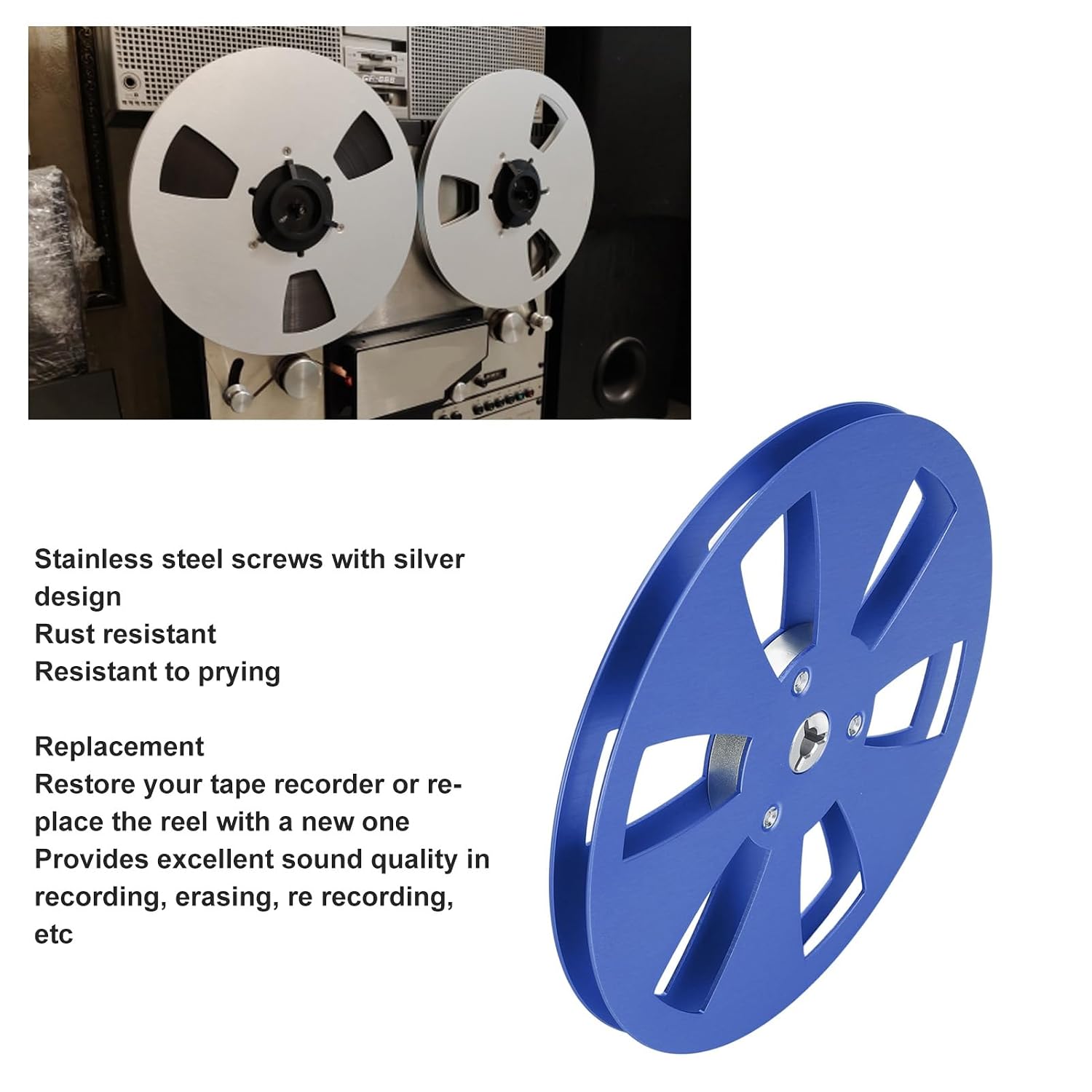Empty Reel, 1/4 7 Inch Universal Empty Tape Reel High Strength 6 Hole for Erasing (Blue)