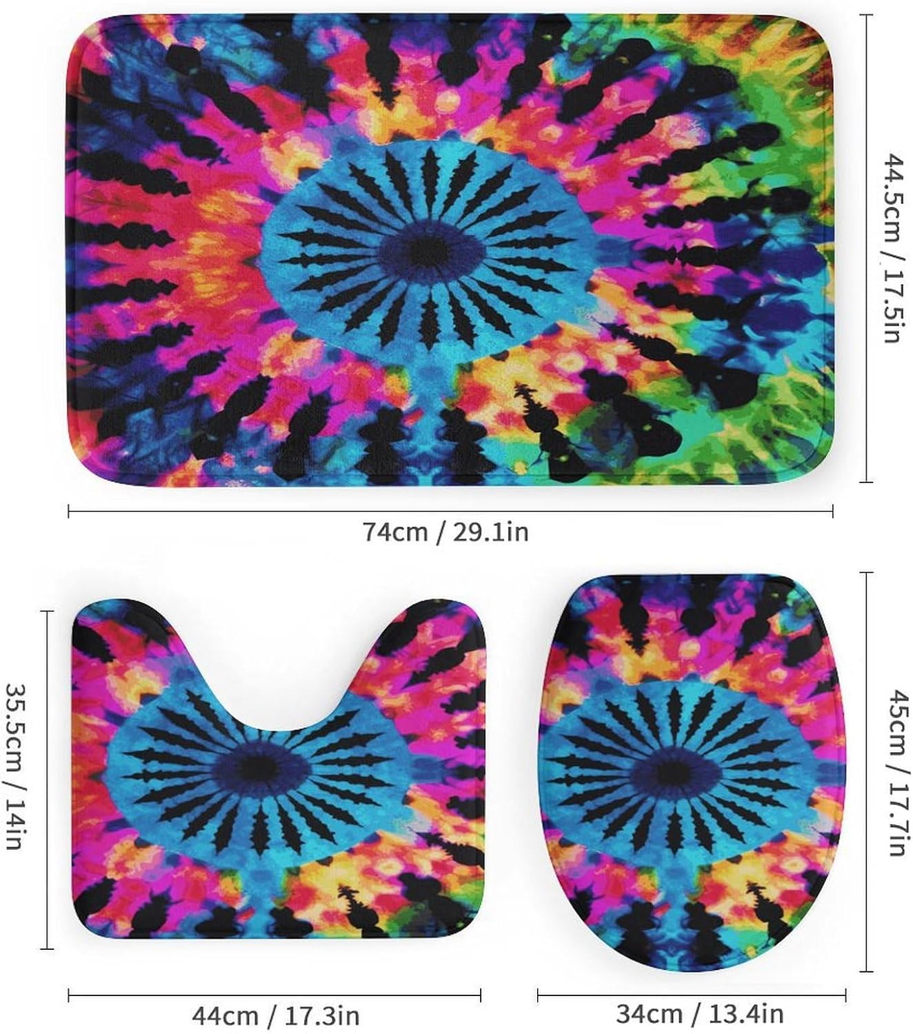 Exotic Tribe Tie Dye Style 4Pcs Shower Curtain Set with Non-Slip Rugs, Toilet Lid Cover and Bath Mat,Bathroom Set Decor Accessories,Curtain Set with 12 Hooks, 72 X 72 Inch