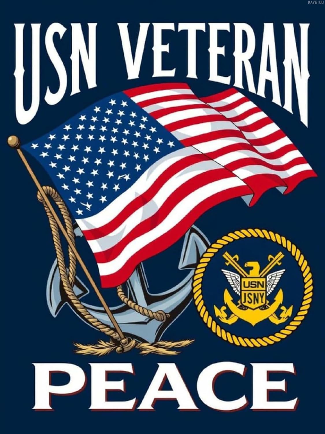 KAYEIUU US Navy Veteran Flag Peace Diamond Art Kits for Adults, 5D DIY Full Drill Diamond Painting Kits for Adults Beginners, Diamond Painting Kit for Wall Home Decor 12x16 inch No Frame