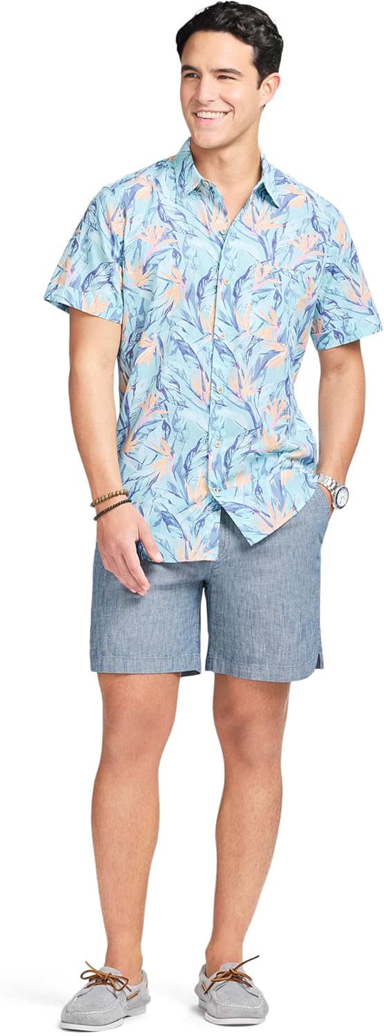 Izod Men's Saltwater Dockside Chambray Short Sleeve Button Down Shirt