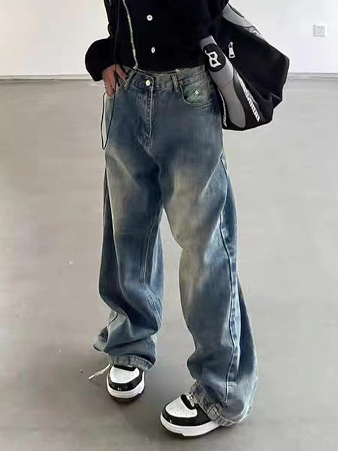 EMMIOL Womens Wide Leg Jeans High Waist Straight Jeans Y2K 90s Denim Pants Loose Boyfriends Trousers Vintage Blue - Image 3