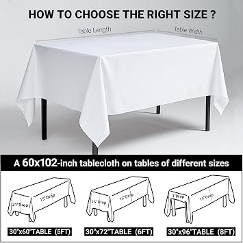 MRJ 60 x 102 Inch White Rectangle Polyester Table Cloth Machine Washable Wrinkle Resistant Fabric for Banquet Indoor Outdoor Use