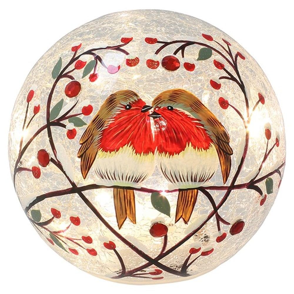 Shudehill Giftware Gold Small Xmas Crackle Robins Heart Led Ball