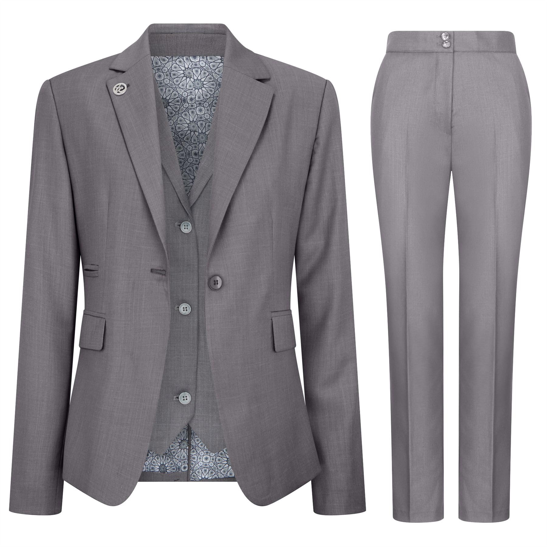 Truclothing Women's Grey Suit 3 Piece Plain Tailored Fit Business Formal Dress - 18