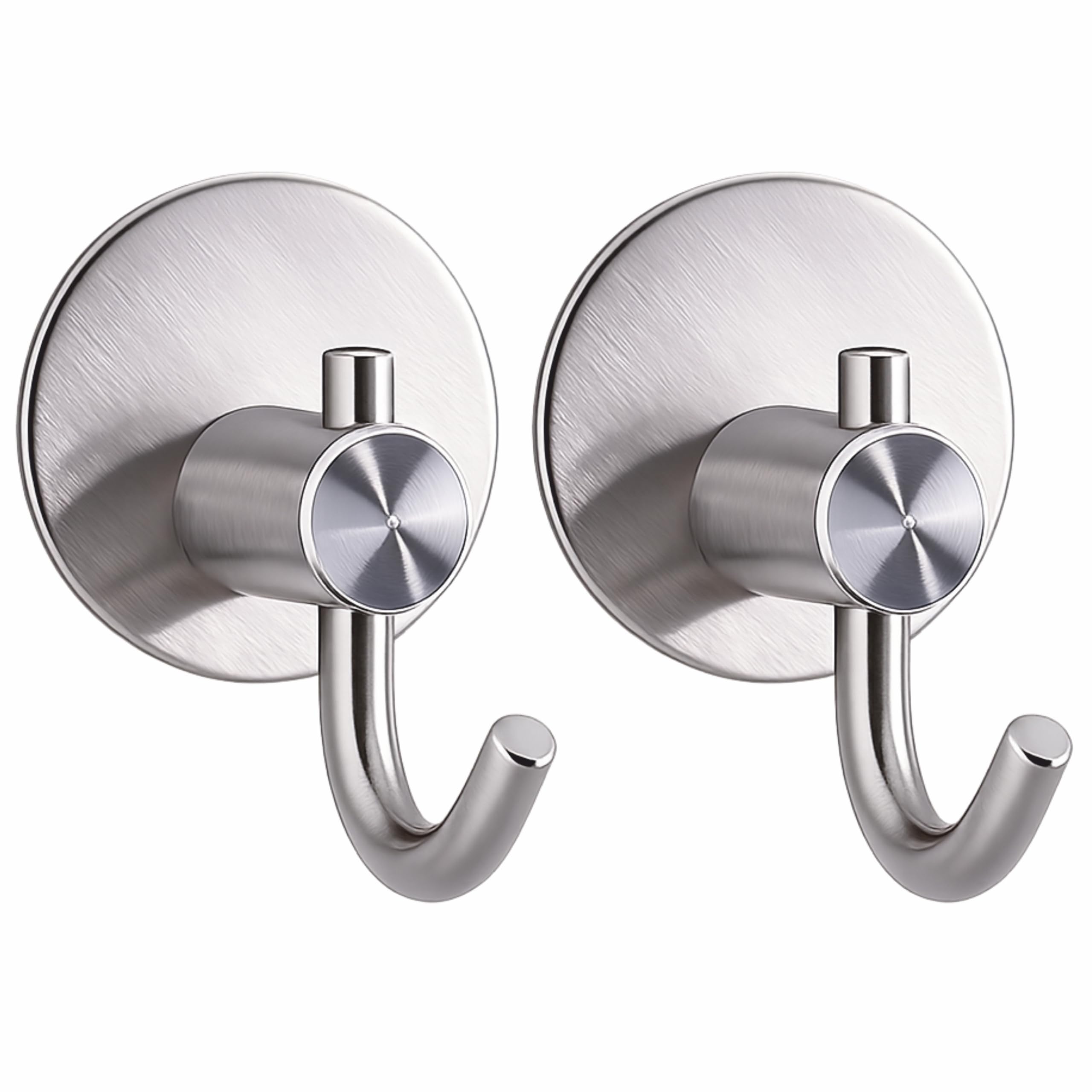 JIALTO 2 pcs Self-Adhesive Stainless Steel Hooks: Heavy-Duty Wall Hangings, Waterproof & Drill-Free - Strong Towel, Coat, and Kitchen Hooks for Bathroom and Kitchen (Big Round Silver Hook)