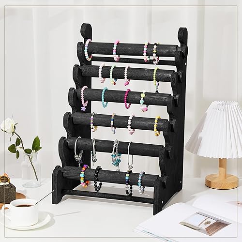 Miniatura 3 de Marsui Soporte de pulsera de madera y exhibición de 6 niveles, organizador de pulsera, exhibiciones de pulsera para venta de soporte de pulsera para